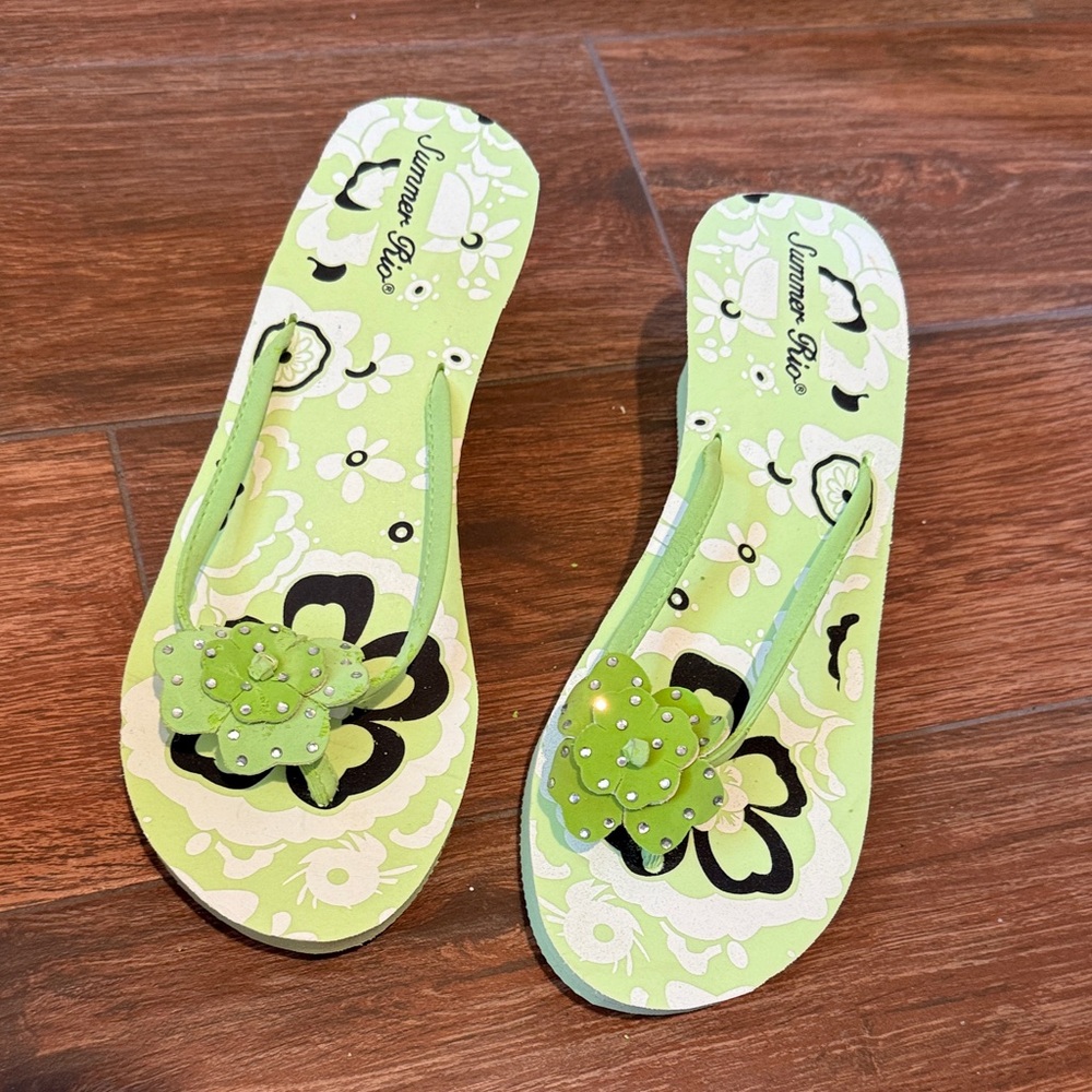 Summer Rio Green Floral Sandals